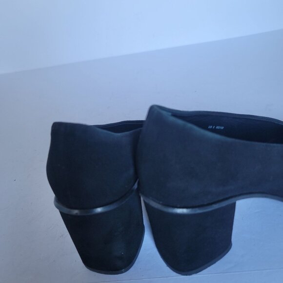 COS Black Suede Pointy Toe Chunky Block Heel Career Slip-On V-Cut Pumps. Size 8 - Picture 6 of 11
